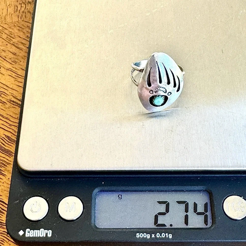 Navajo Bear Paw Turquoise Ring Sz 8 Signed Begay‎ Shadowbox Sterling Native Amer